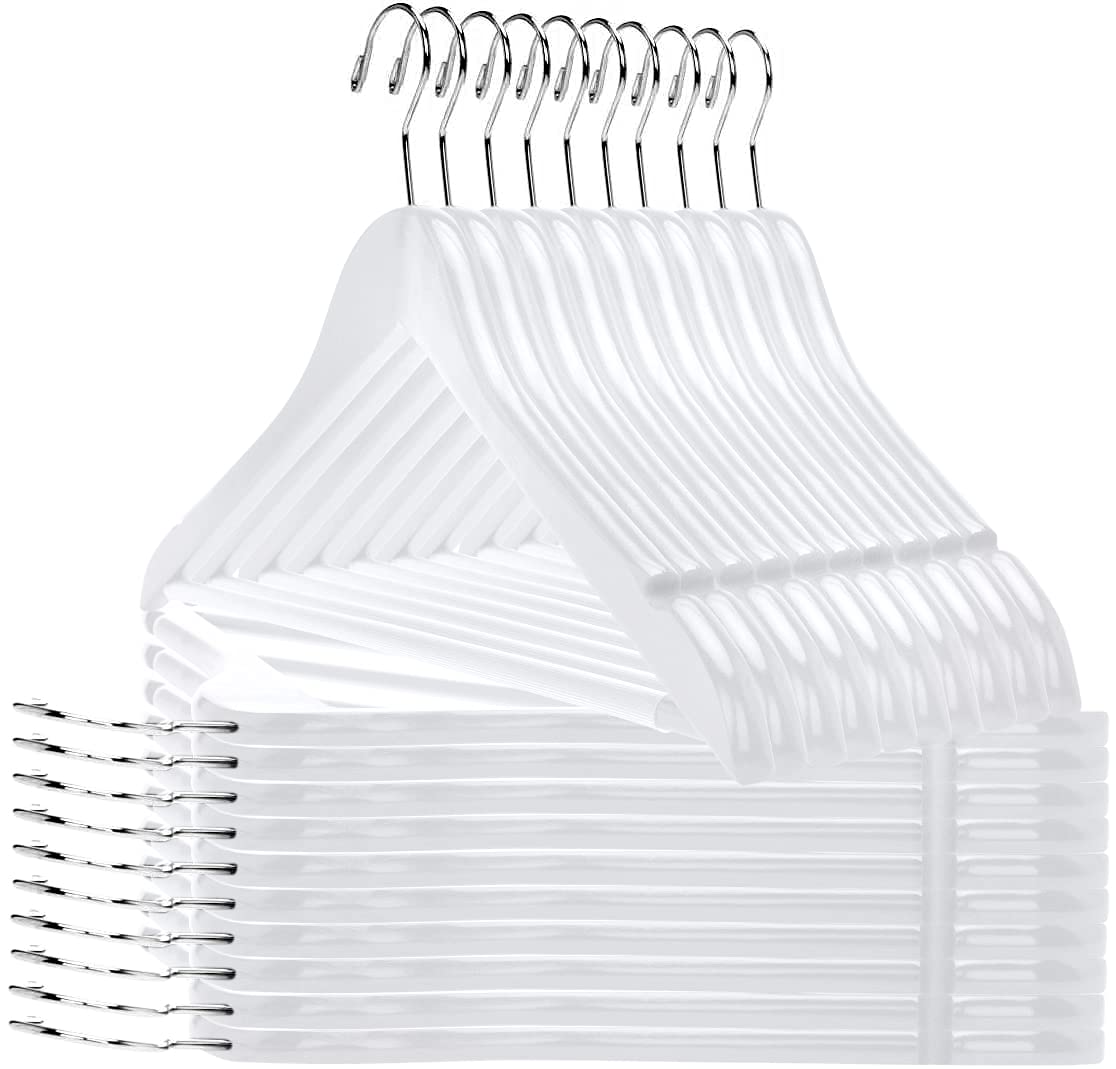 Quality Wooden Suit Hangers With Non Slip Pants Bar, 20 Pack, Smooth Finish Solid Wood Coat Hanger With Swivel Hook, Jacket, Pan