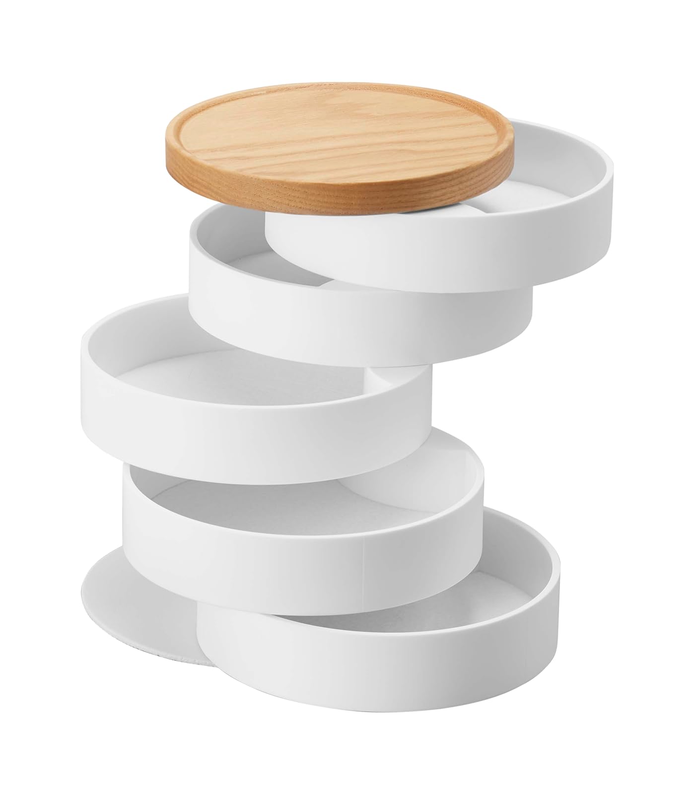 Yamazaki Home Tosca Stacked Accessory Trays With Wooden Lid - Open - Abs Plastic, One Size, White