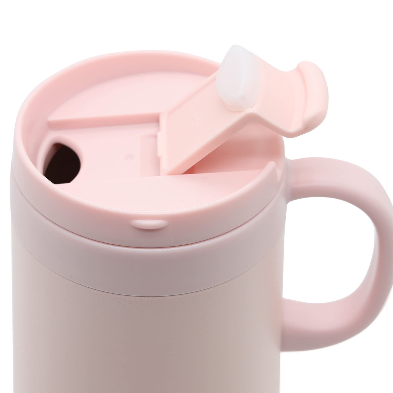 Pinkah Stainless Steel Coffee Mug With Lid And Handle, Double Wall Vacuum Insulated Cup, 16Oz, Pink