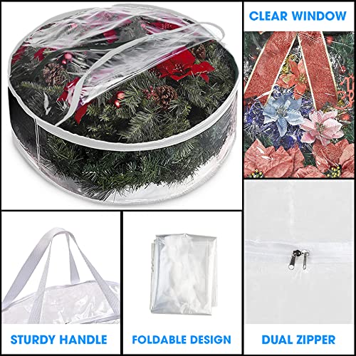 Propik Christmas Wreath Storage Bag 30'' - 2 Pack Clear Xmas Wreath Storage Container - Garland Holiday Artificial Wreath Storag
