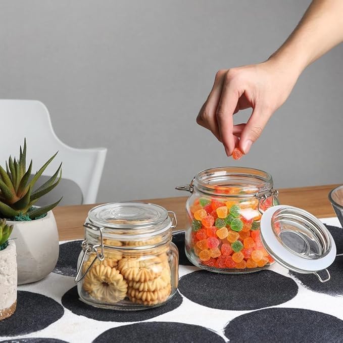 Brighterbee Square Glass Pickle Jar & Container Airtight Swing Cap Leak Proof Rubber Gasket & Hinged Lid Kitchen Masala Cereal D