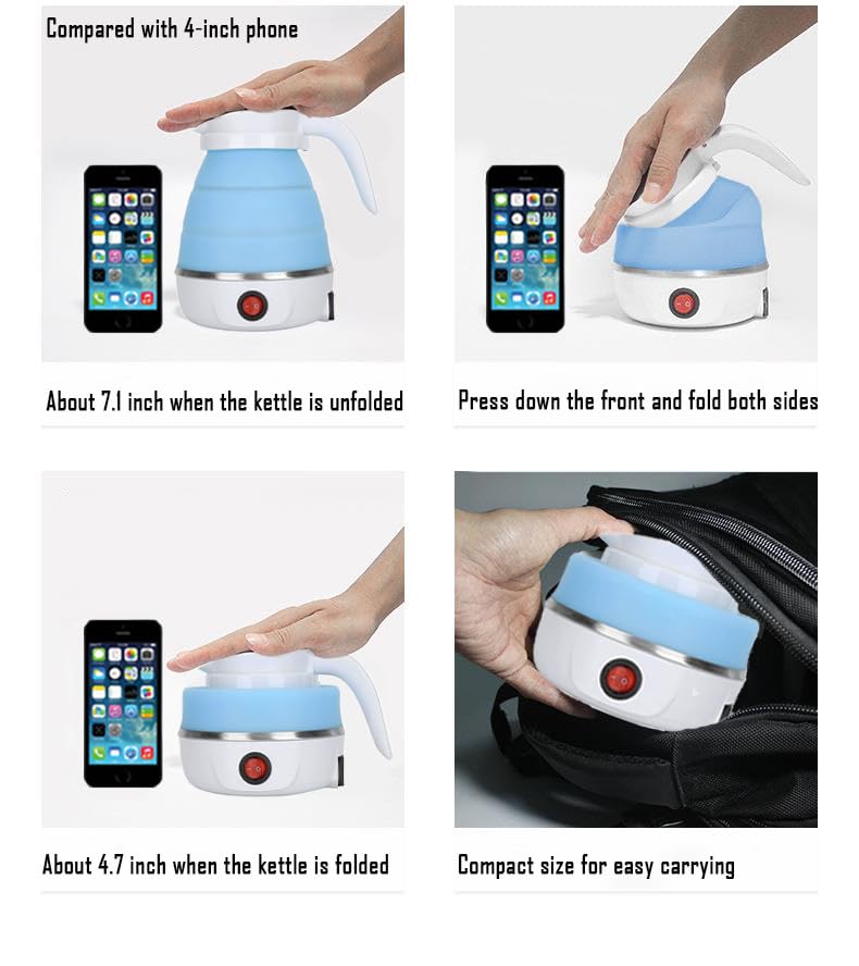 Travel Kettle Electric Small Foldable Portable Kettle,Silicone Collapsible Heating Water Boiler Tea Pot For Camping,Easy For Sto