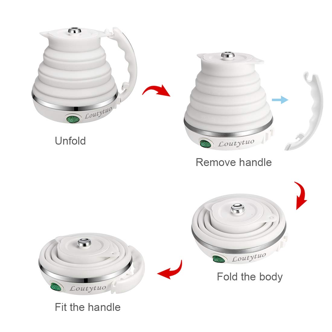 Ultrathin Upgraded Food Grade Silicone Travel Foldable Electric Kettle Boil Dry Protection Portable with Dual Voltage and Separable Power Cord 555ML 110-220V US Plug