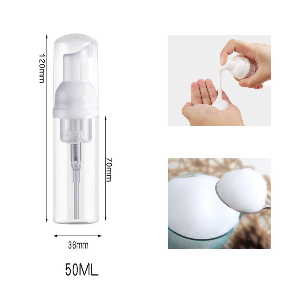 Keaiyyj Foam Pump Bottle Travel Size Mousse Foaming Soap Dispensers Small Mini Clear Plastic Empty Refillable Containers 1.7 Oz
