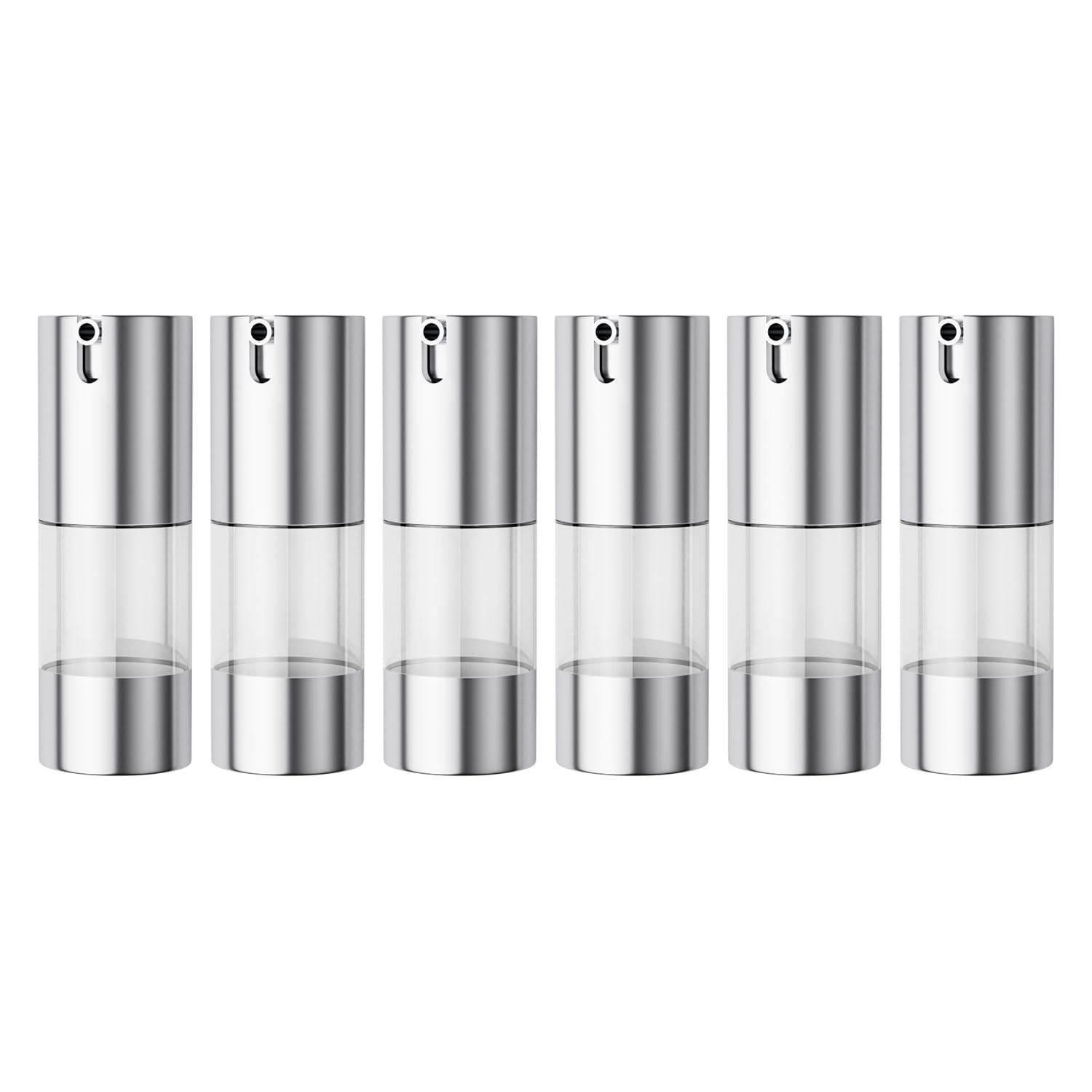 Longway 15Ml Airless Pump Bottle Silver Airless Cosmetic Cream Pump Bottle Travel Size Dispenser Refillable Containers(0.5Oz,Pac