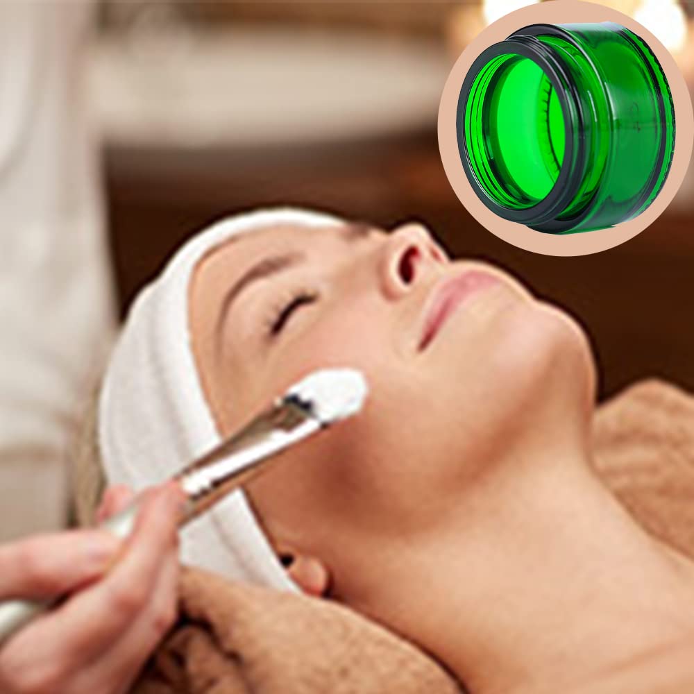 Over News 1PCS 1 oz Glass Container Jars with Lids  Amber Empty Cosmetic Round for Cream  Lotion (GREEN)