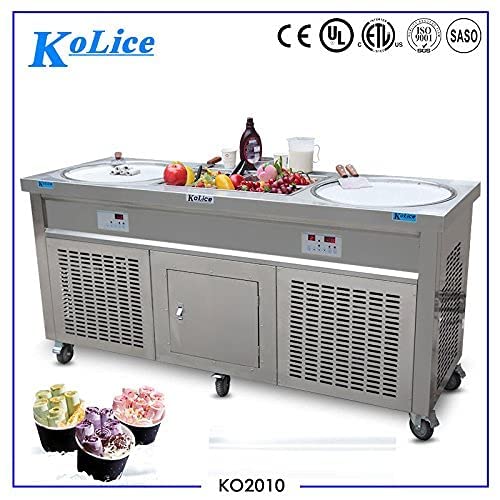 Kolice Commercial 22'' Double Round Pans Fried Ice Cream Machine With 10 Refrigerated Tanks, Auto Defrost, Instant Stir Roll Ice