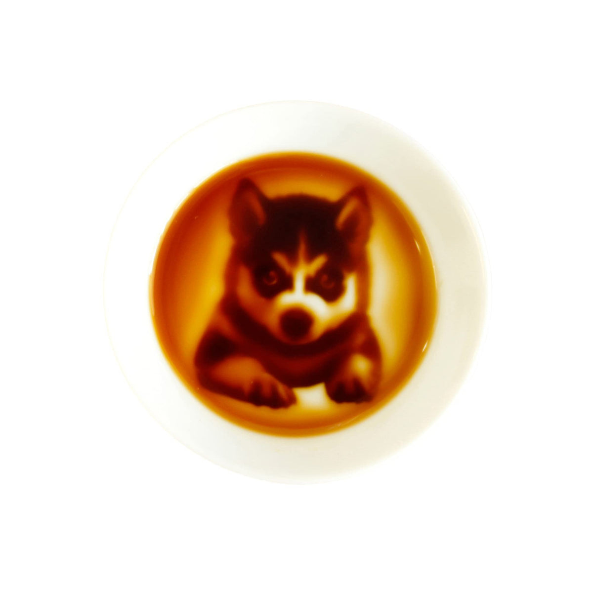 Dipping Sauce Dish With 3D Painted Puppy Design, Unique Round Soy Sauce Dipping Plate, White Porcelain, Made In Japan - 3 X 3 In