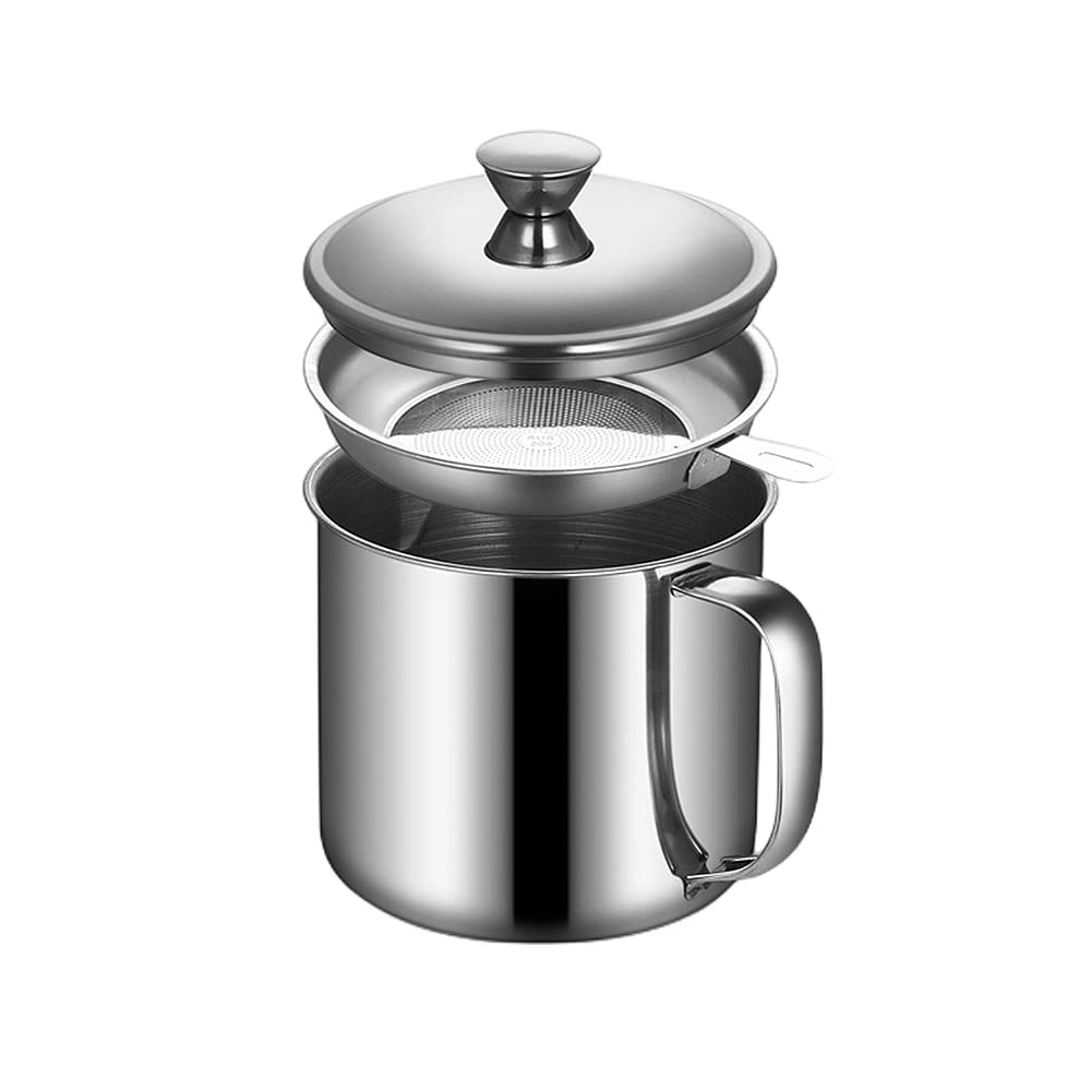 Yyjingyou Grease Container With Fine Mesh Strainer Kitchen Oil Storage Tank Pot (1.3L Stainless Steel 410)