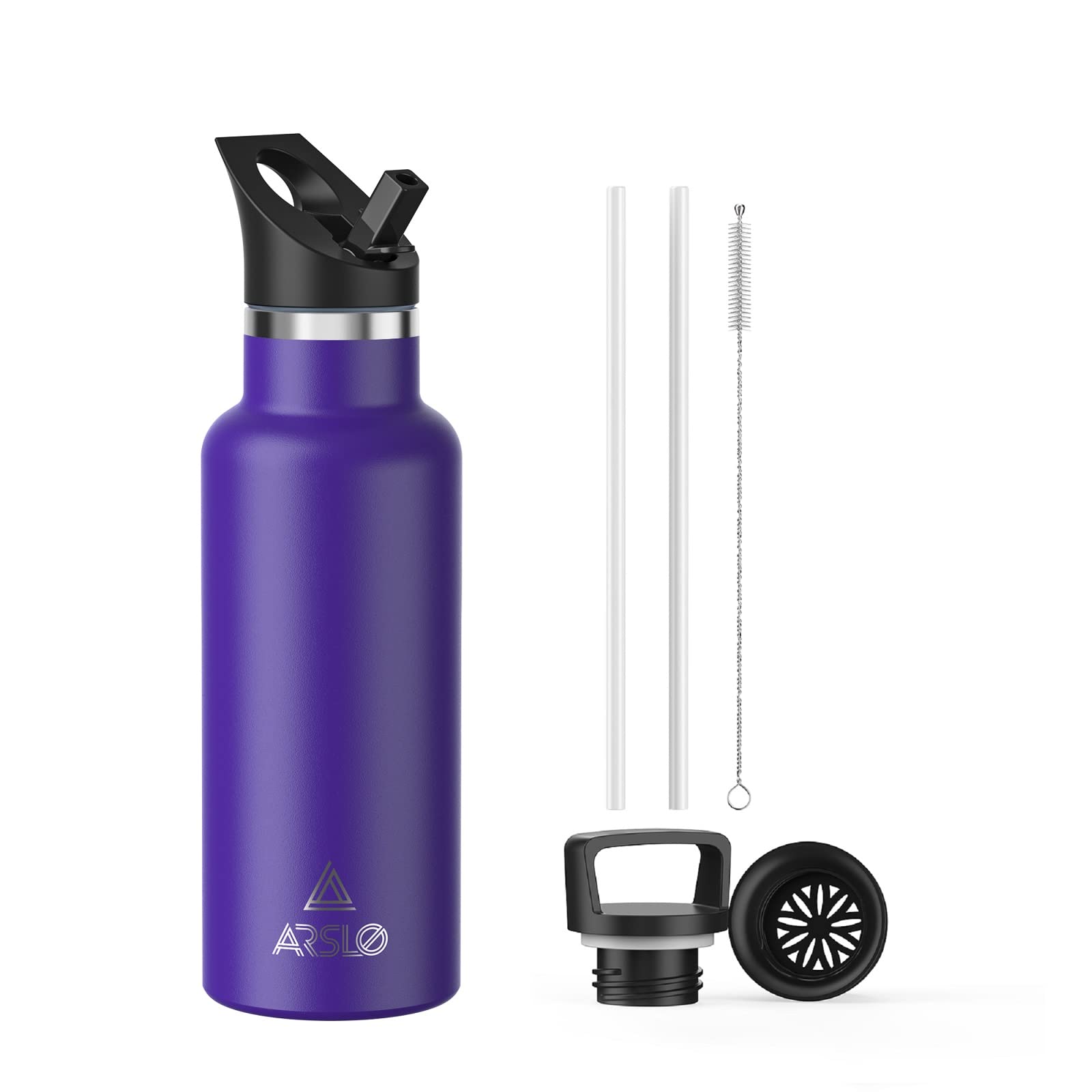 Arslo Stainless Steel Double Wall Water Bottles 17 Ounce, Vacuum Insulated Bottle With Straw Lid, Insulated Water Bottle Keeps W
