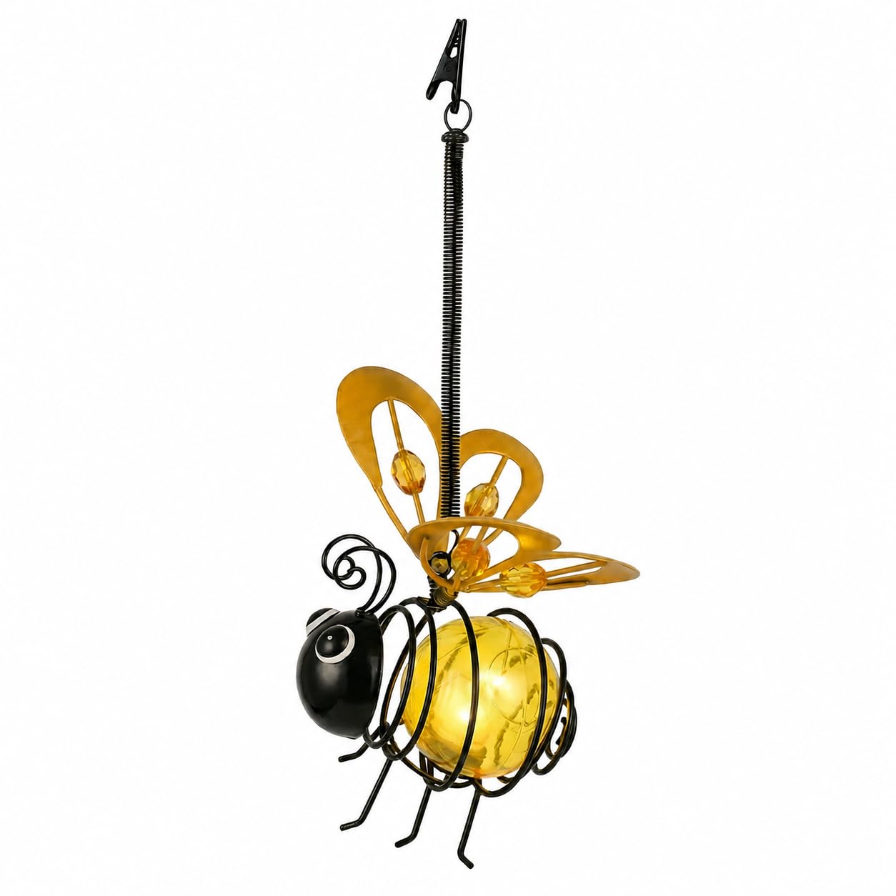 Solar Hanging Bee Light - Outdoor Metal Garden Decor with LED Glow, Yellow Body - Waterproof Solar Powered Insect Ornament for Y