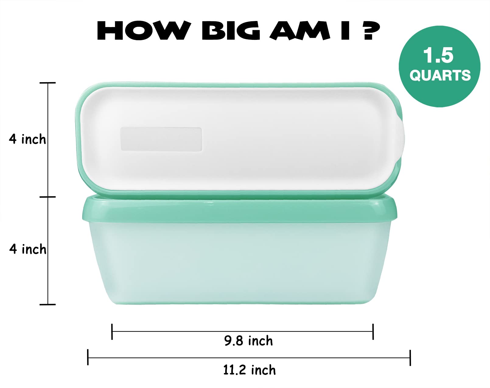 Camkyde Ice Cream Containers 1.5 Quarts Set Of 2, Homemade Ice Cream Storage Containers For Freezer (Mint Green)