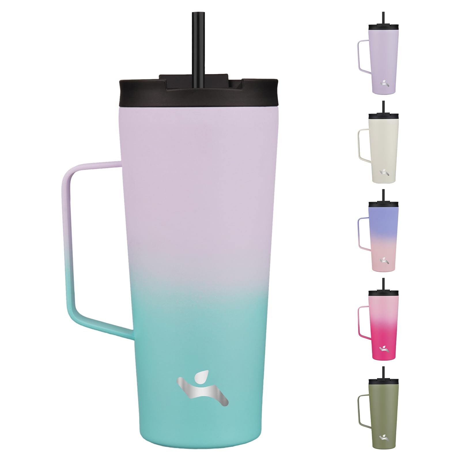 Konokyo Insulated Tumbler with Handle and Straw, 22 OZ Travel Coffee Mug Stainless Steel Cup Metal Water Bottle,Lavender Green