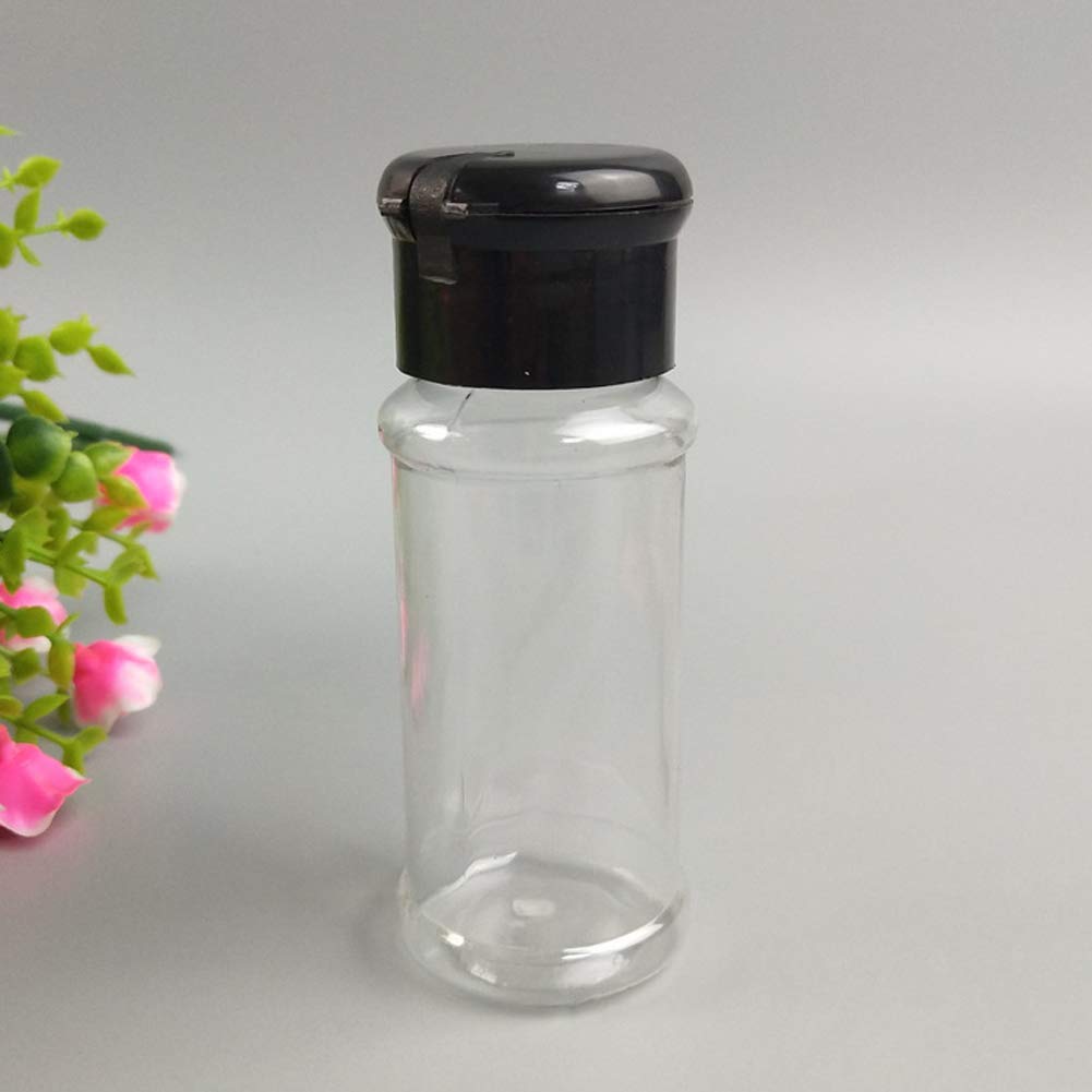 FEOOWV 50Pcs Empty Plastic Spice Bottles Set for Storing Barbecue Seasoning Salt Pepper and More 75 ml/2.5 oz (Black)