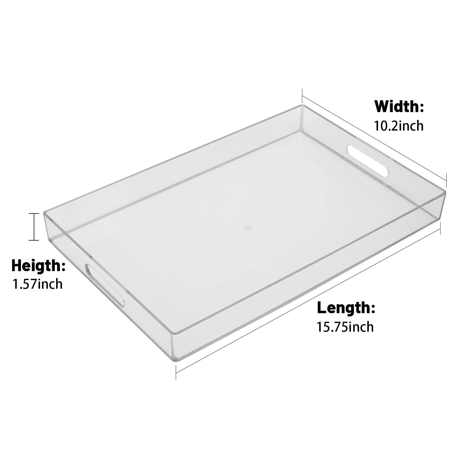 Maoname Clear Serving Tray With Handles, Plastic Clear Tray, Rectangle Decorative Tray For Coffee Table, Ottoman, Bathroom, Vani