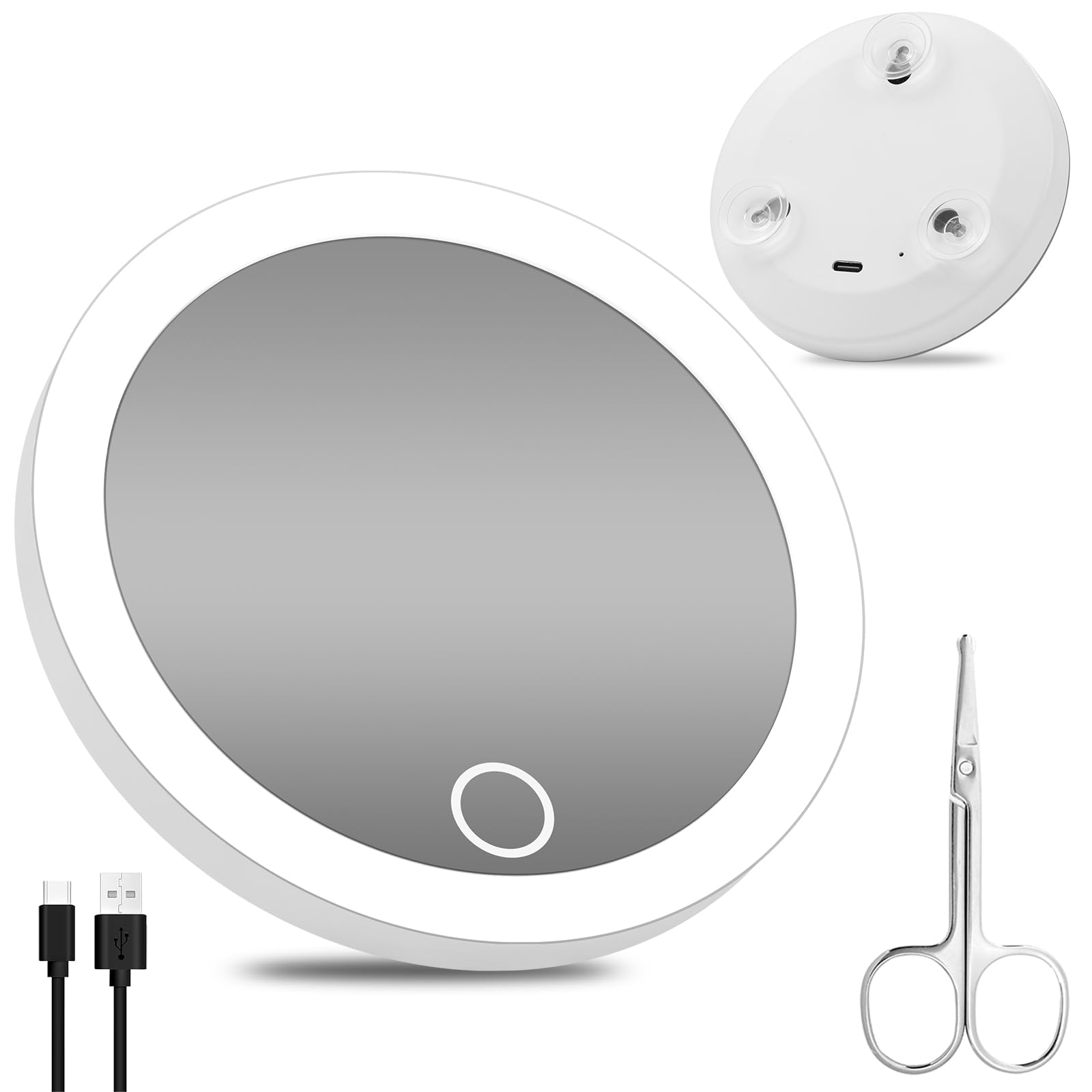 Lighted 4 '' 30X Magnifying Mirror With Suction Cups - Travel Compact Makeup Mirror