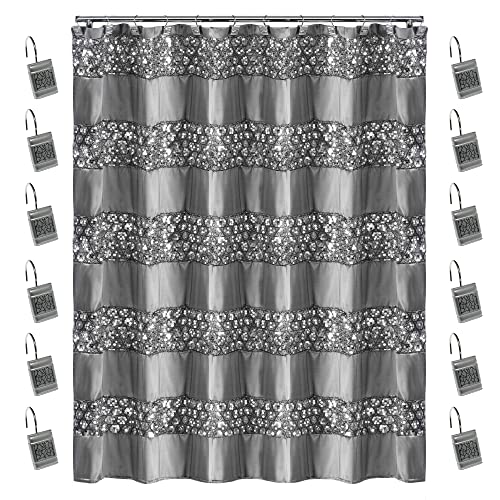 Zahari Home 13Pc Sinatra Bathroom Shower Curtain Set Classic Shower Curtain & 12 Shower Curtain Hooks Luxury Fabric Shower Curta