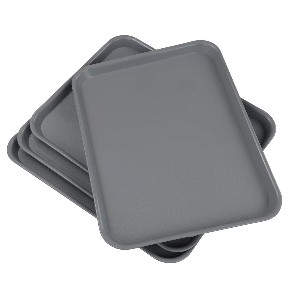 Begale Plastic Fast Food Serving Tray, Large Kitchen Dinner Tray, Set Of 4, Grey