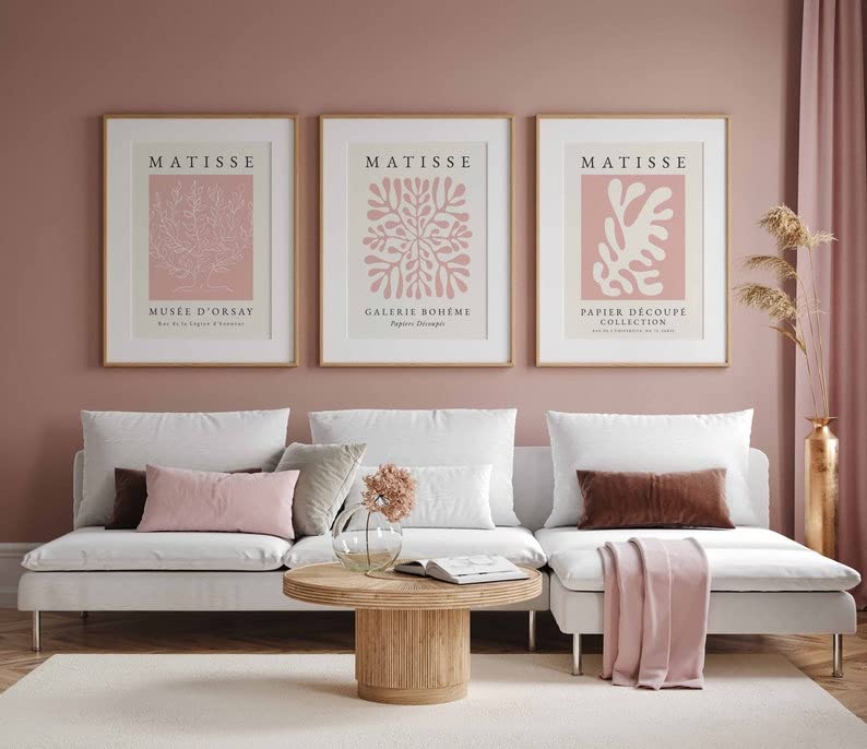 Hesendot Matisse Wall Art Decor Set Of 3,Abstract Matisse Wall Art Exhibition Posters,Unframed Pink Tree Wall Art,Truly Quality
