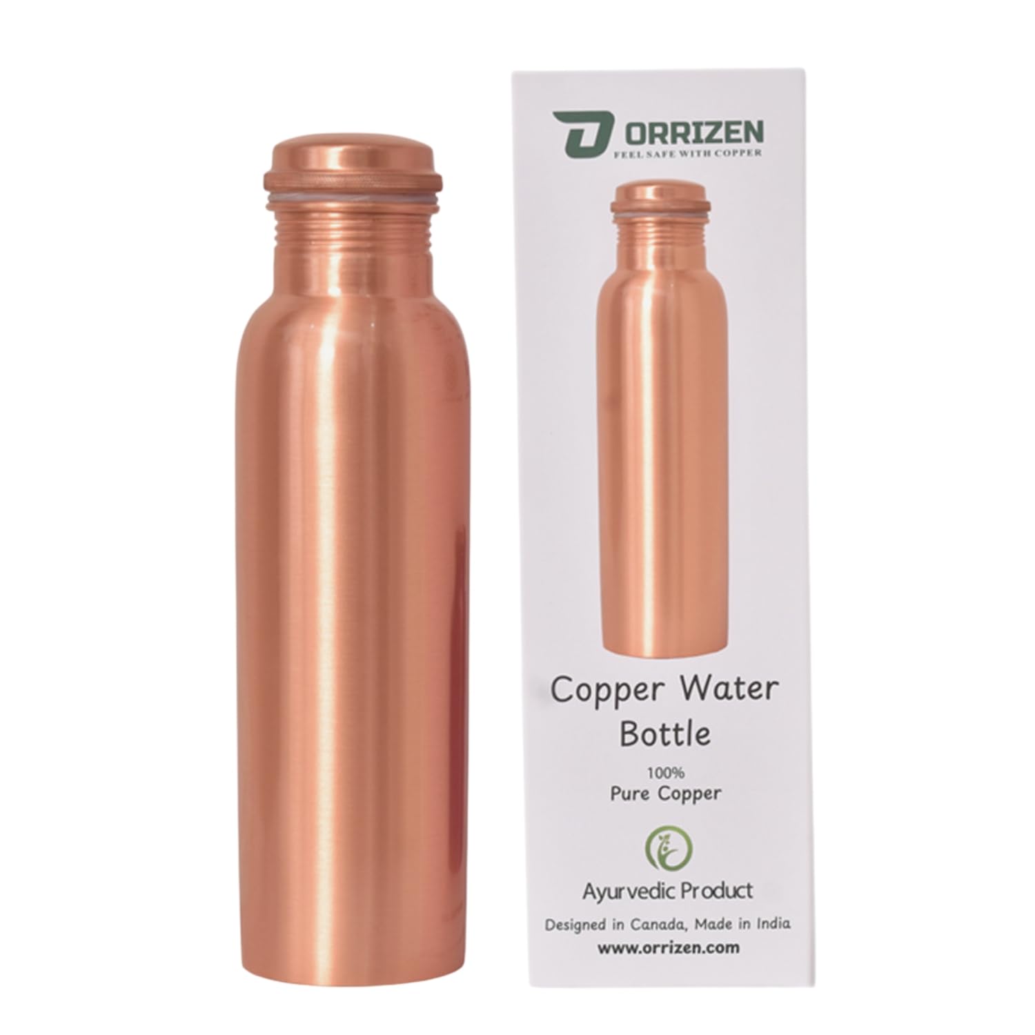 Orrizen Pure Copper Water Bottle 34 oz - Leak-Proof Ayurvedic Water Pitcher for Drinking | Handmade for Yoga, Office, Travel & S