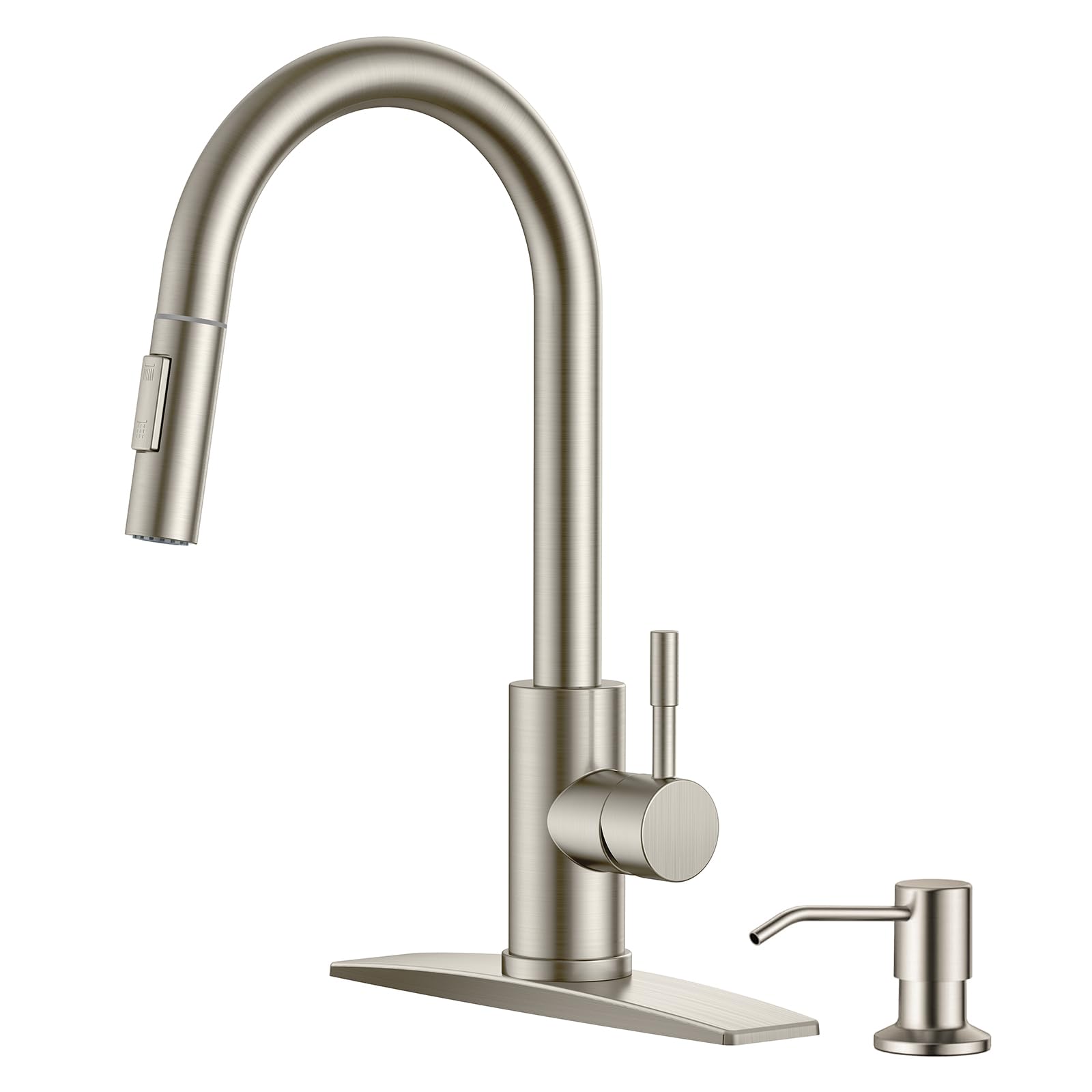Forious Kitchen Faucet With Soap Dispenser, Kitchen Faucet With Pull Down Sprayer Brushed Nickel, Stainless Steel Modern Kitchen