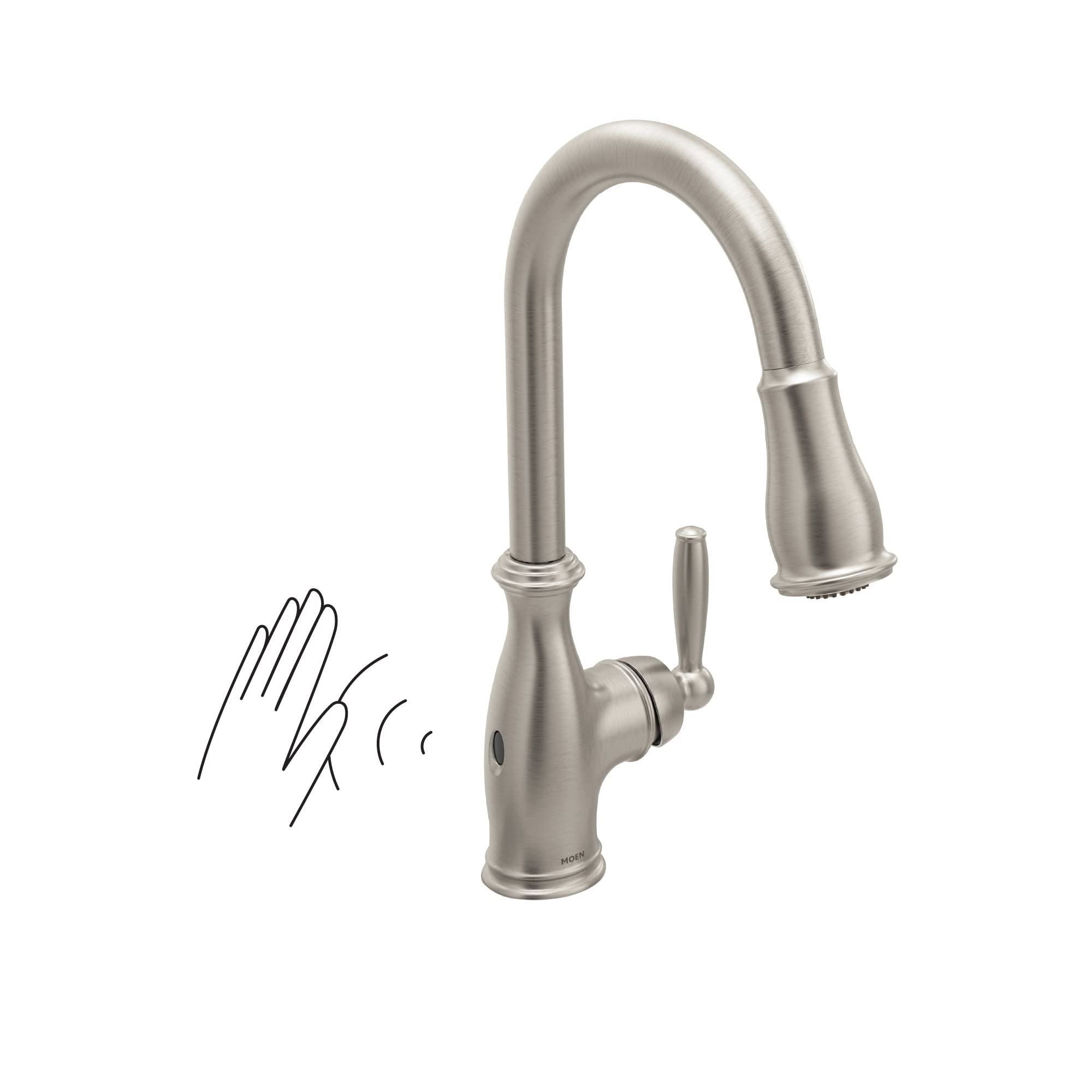 Moen Brantford Spot Resist Stainless Motionsense Wave Touchless One-Handle Pulldown Kitchen Faucet Featuring Power Clean And Ref