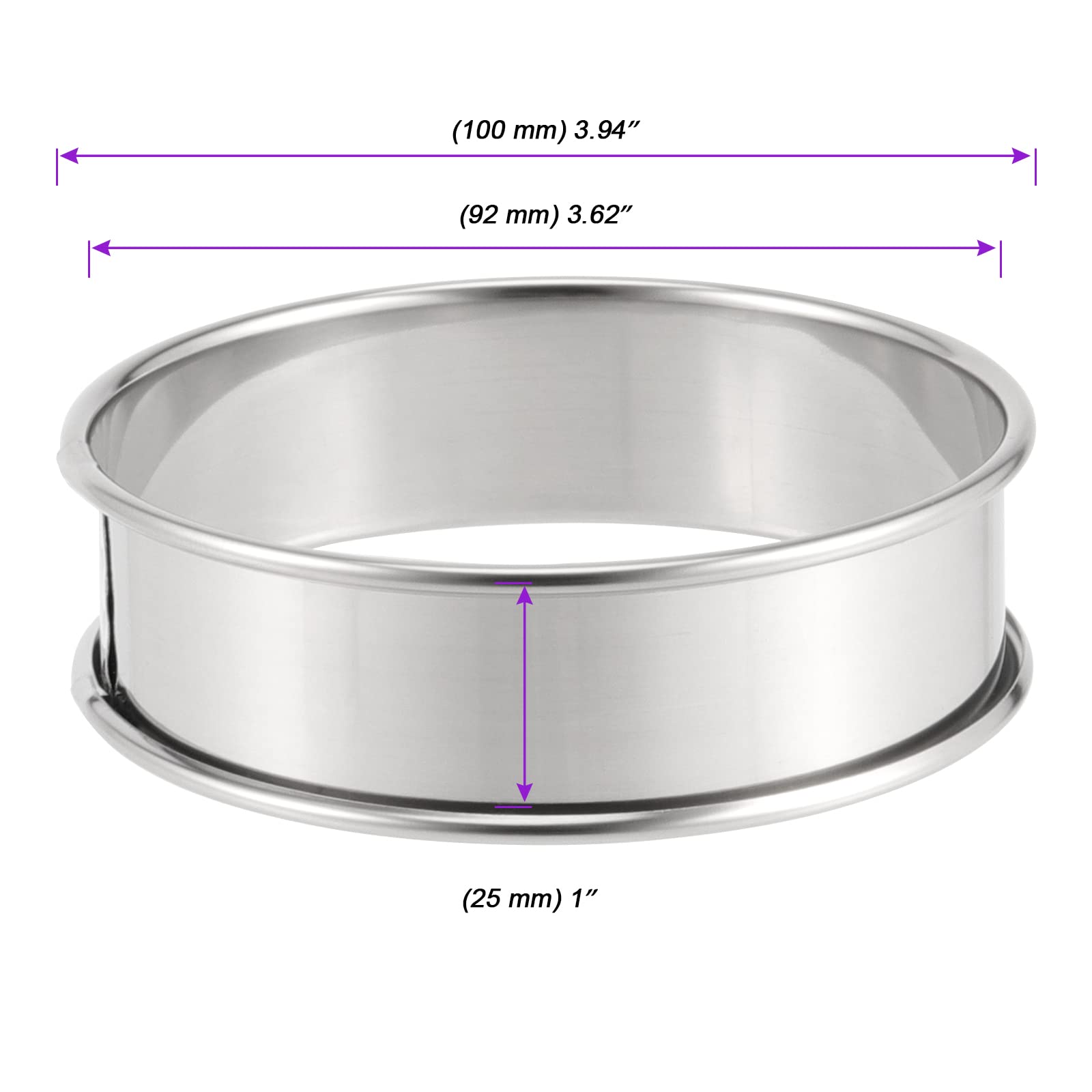 Joikit 20 Pcs 4 Inch English Muffin Rings, Double Rolled Tart Rings, 304 Nonstick Stainless Steel Crumpet Rings Metal Round Ring