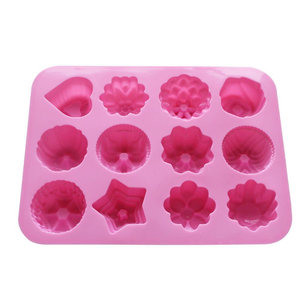Baker Depot Silicone Bakeware Mold For Cake Chocolate Jelly Pudding Dessert Molds 12 Holes With Flower Heart Shape Set Of 3