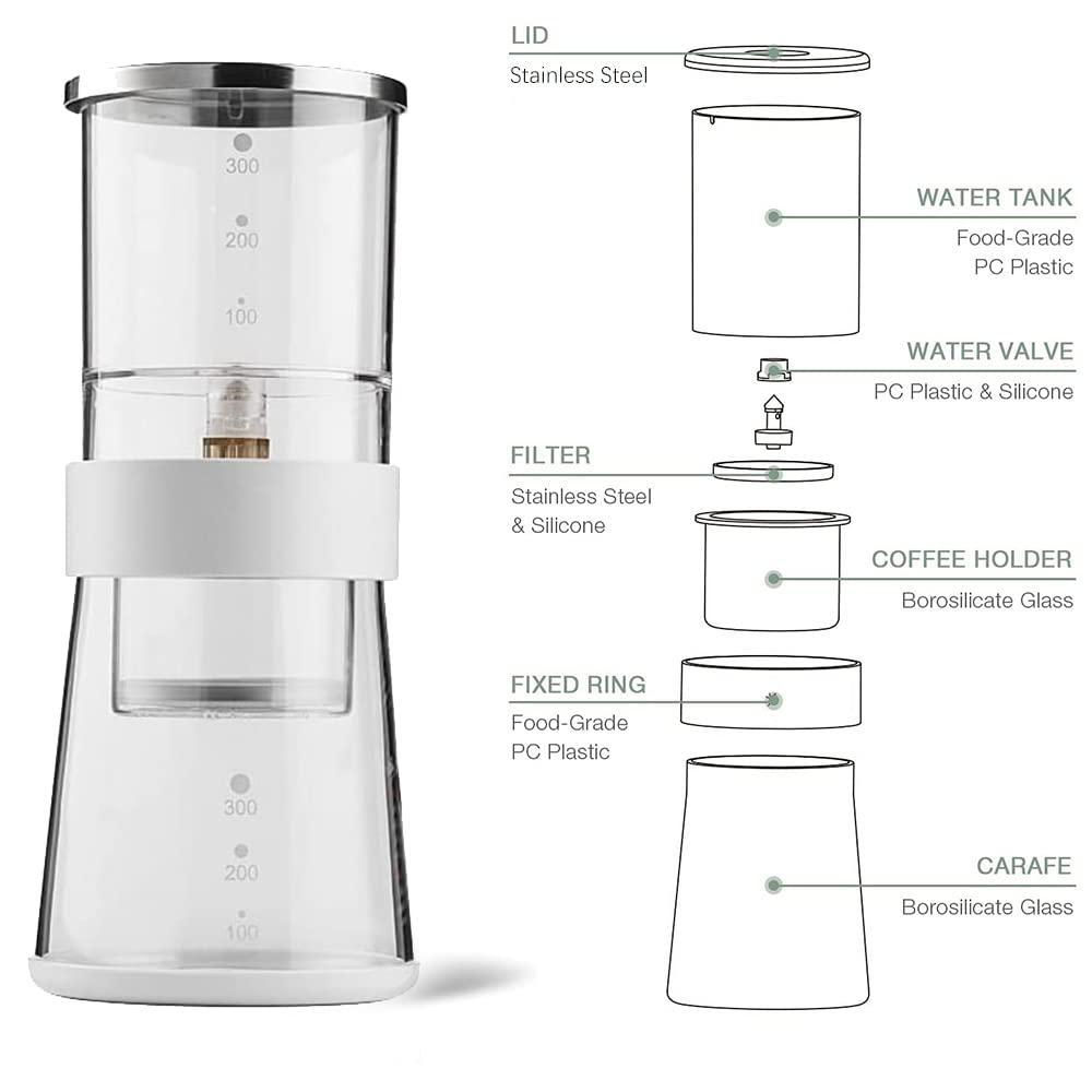 Blaryeti Ice Drip Coffee Maker 14Oz Cold Brew Coffee Smooth Dripper Slow Cold Drip Iced Coffee Concentrate Brewer With Adjustabl