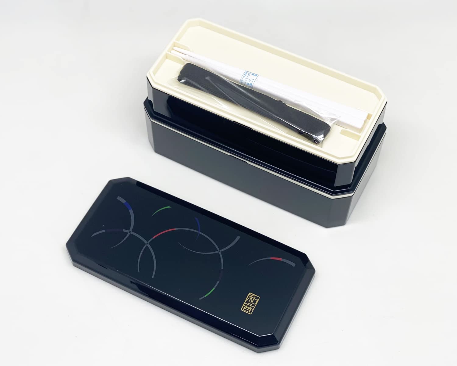 Osk 1 X Cool Japanese Bento Lunch Box With Belt, Bag Chopsticks - Waon Black