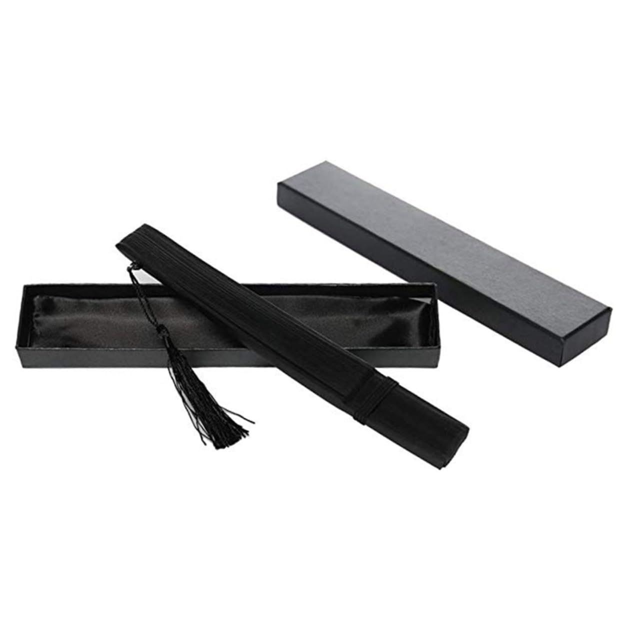 ARTIBETTER Lacquered Black Folding Tassel Fan Hollow Out Design Fan for Classical for Weddings and Events Includes