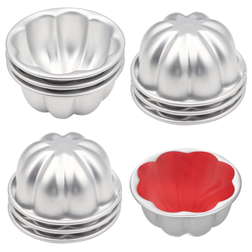 Homaisson 10Pcs Pudding Cup Molds, 3.7x1.77 Mini Fluted Cake Pans, Non-Stick Jelly Molds, Easy to Demold, Fast Heat-Up Alumi