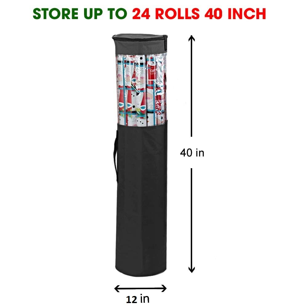 Propik Wrapping Paper Storage Organizer Bag, Store Up To 24 Rolls 40 Inch, Heavy Duty Polyester Plus Pvc Clear Bag With Handles
