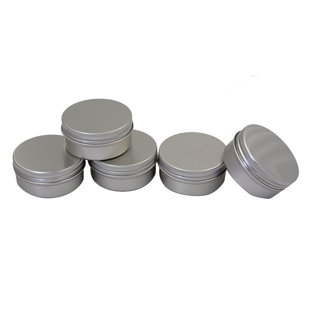 Ctkcom 2-Ounce Metal Tins Screw Top Flat Aluminum Silver Slide Round Tin Containers For Lip Balm,Crafts,Cosmetic,Candles,Travel