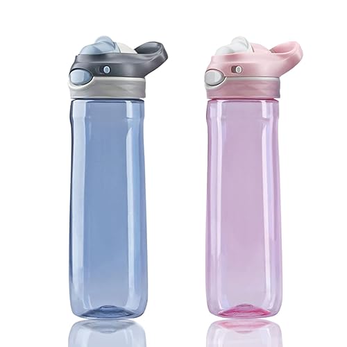 Dearart 2-Pack 26Oz Grey Water Bottle And Pink Water Bottle Without Straw, Autospout Bpa Free Has Handle Easy Carried, Suit Offi
