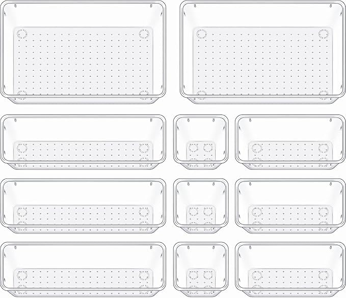 Kaito Drawer Organizers Trays, Set Of 11 Storage Bins, 4 Sizes For Bathroom, Kitchen, Office, Desk Organizer For Bedroom Dresser