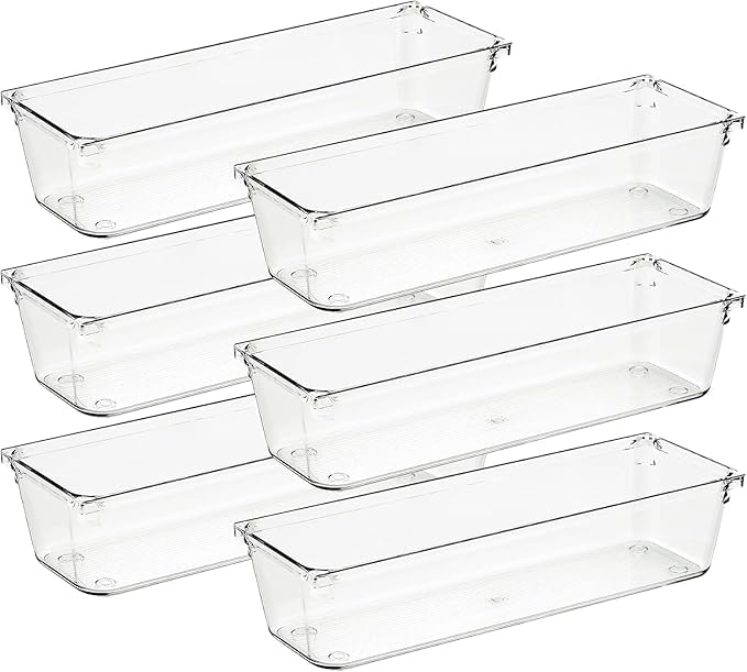 Kaito Drawer Organizer Bins For Bathroom, 6Piece Set, MultiCompartment Storage Trays For Makeup, Kitchen, Office