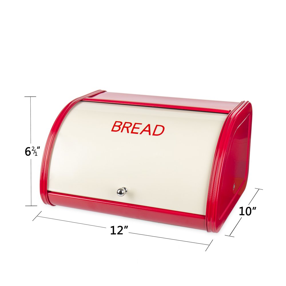 X458 Metal Bread Box/Bin/Kitchen Storage Containers With Roll Top Lid (Red)