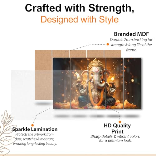 The Castle Decor Ganesh jii painting with frame 5 Big Size (27x48) Wall Art for living room,Bedroom,Drawing room,Hotels-Wooden F