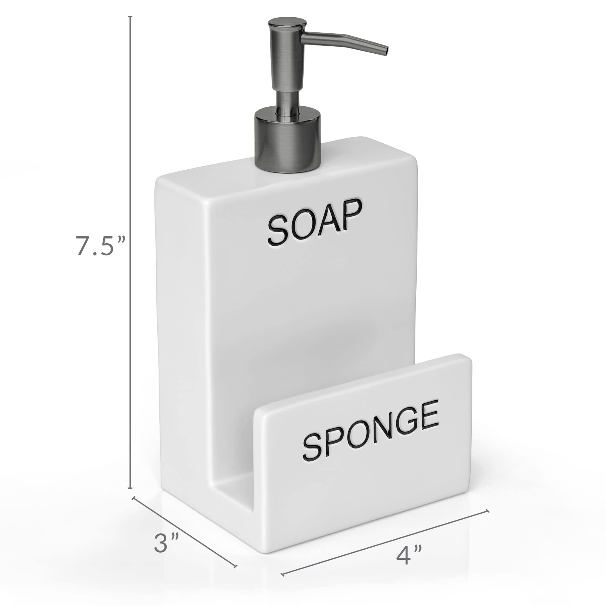 Barnyard Designs Ceramic Dish Soap Dispenser With Sponge Holder, Farmhouse Kitchen Decor For Countertop, Hand Soap Kitchen Soap