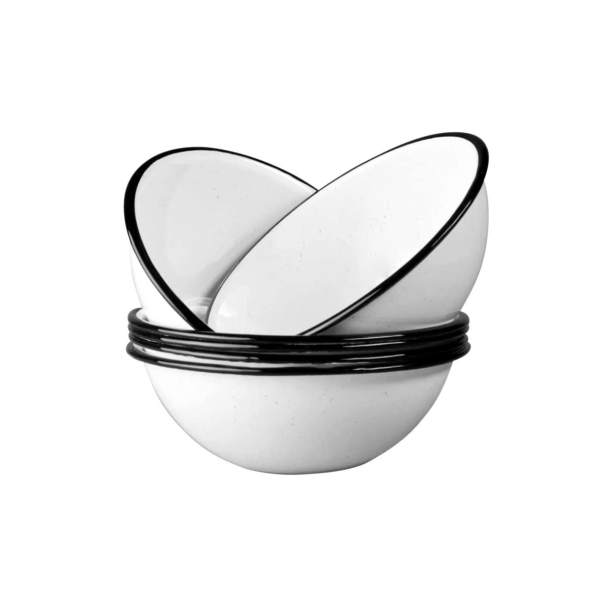 Cinsa 6-Piece 7 Inch Enameled Steel Bowl Set (Speckled White) Indoor/Outdoor Use, Reusable, Oven And Fire-Safe.