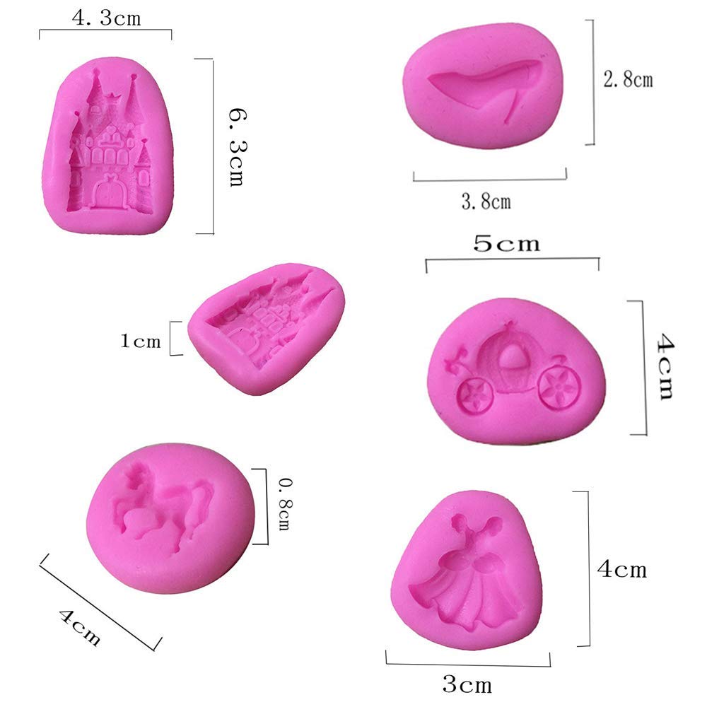 5Pcs Cinderella Themed Fondant Mold Silicone Castle Crystal Shoes Pumpkin Carriage Gumpaste Sugarcraft Chocolate Candy Mold For