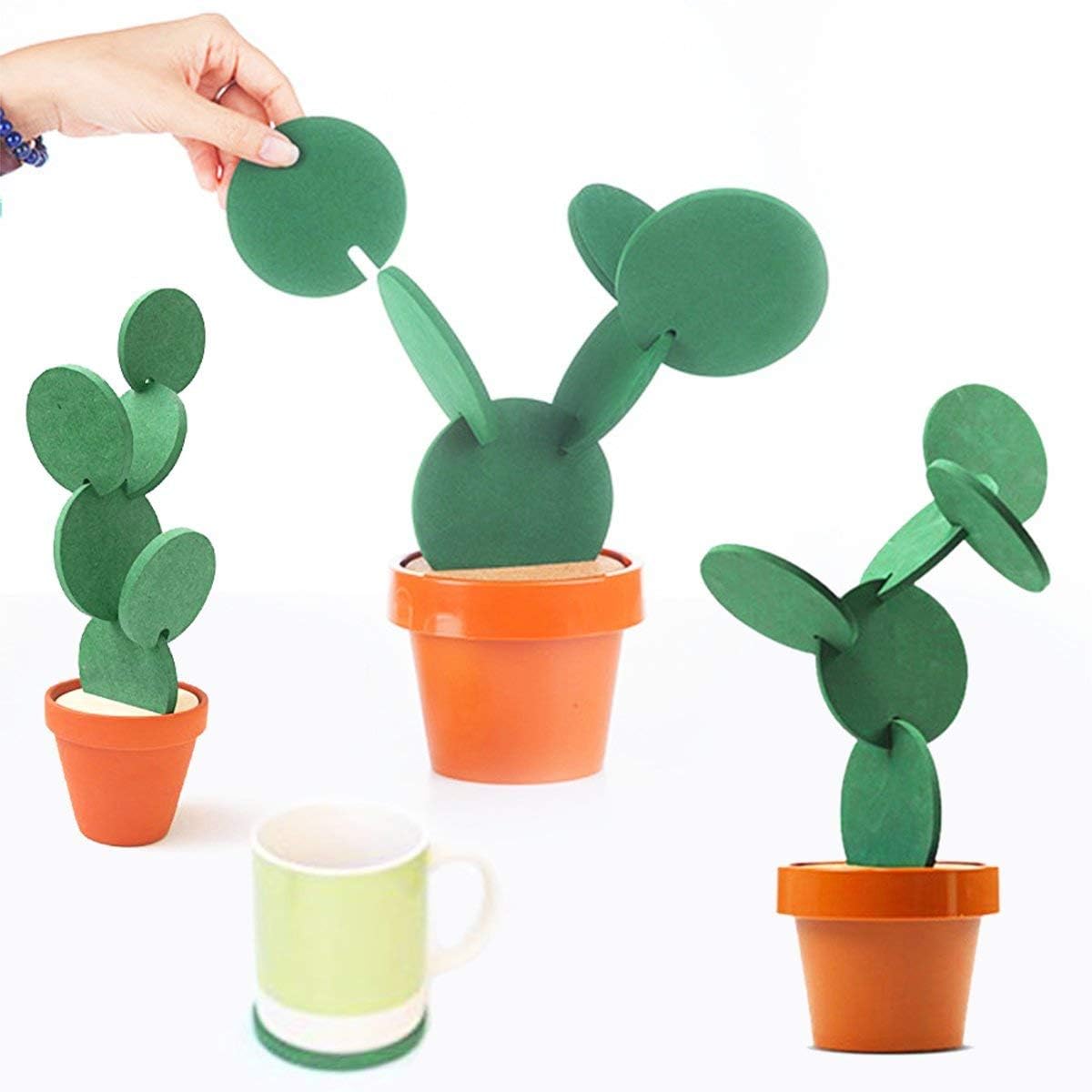 Coasters Diy Cactus Coaster Set Of 6 Pieces With Flowerpot Holder For Drinks Novelty Gift For Home Office Bar Decor And Improvem