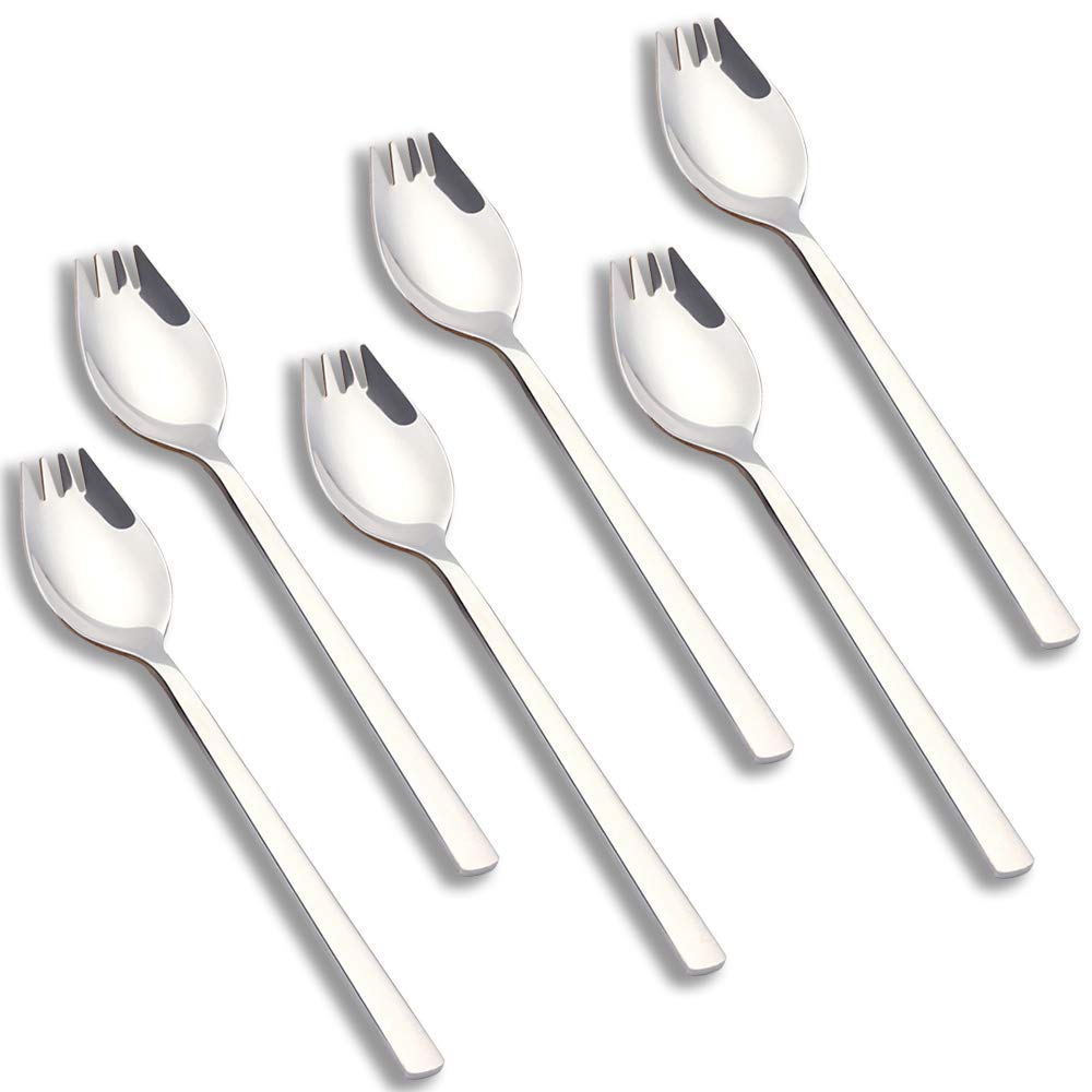 6 Pack Sporks Stainless Steel Forks And Spoons, Muulaii Metal Sporks Fork Spoon Combo For Ice Cream Spoon Salad Forks, Fruit App