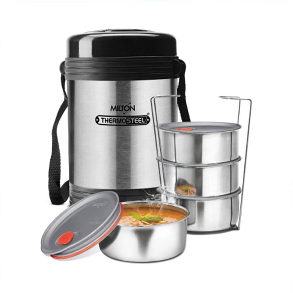Milton Legend 4 Thermosteel Tiffin Box, (4 Containers) 260 Ml Each, Silver,Alloy Steel