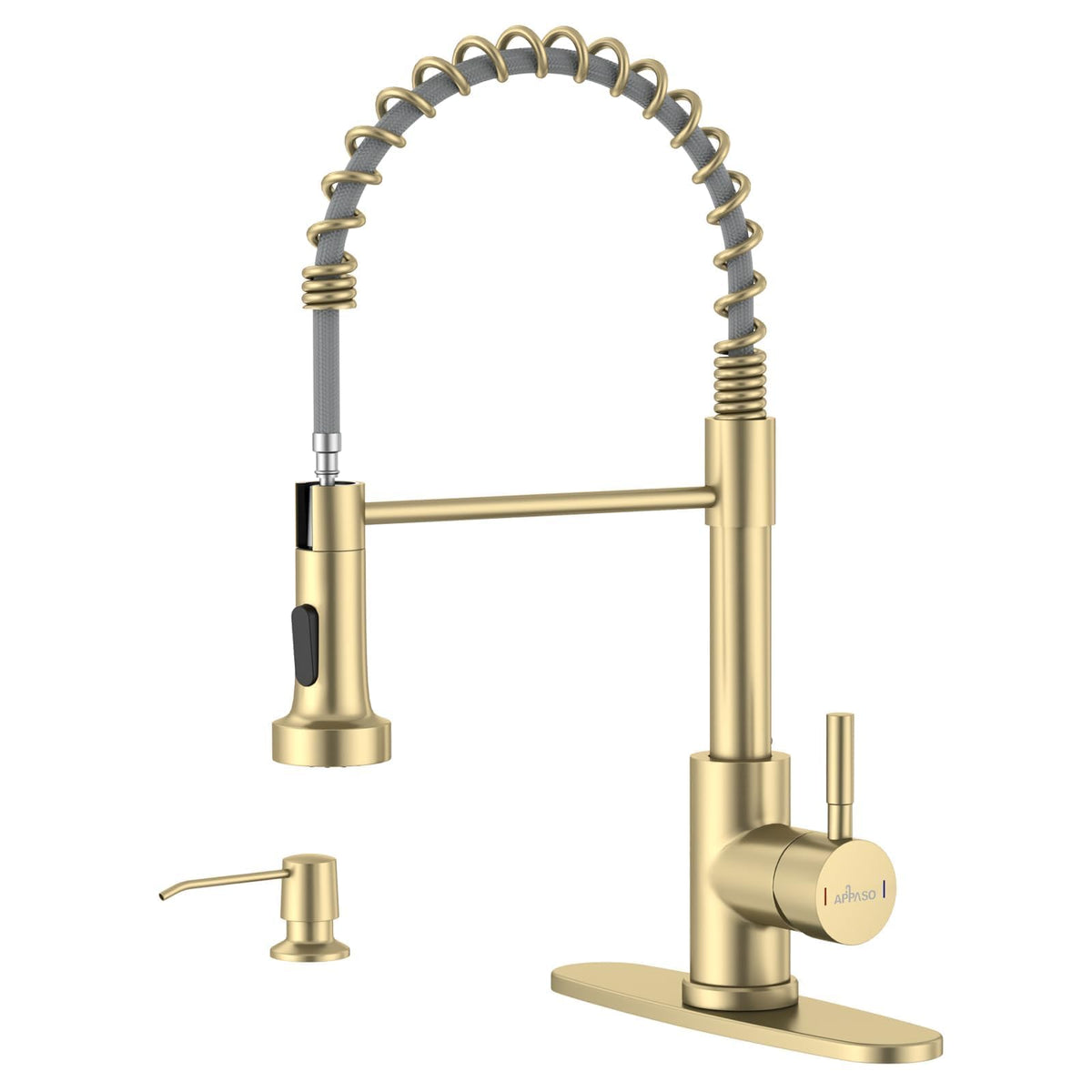Appaso Gold Kitchen Faucet, Brushed Gold Kitchen Faucet With Pull Down Sprayer And Soap Dispenser, Commercial Kitchen Sink Fauce