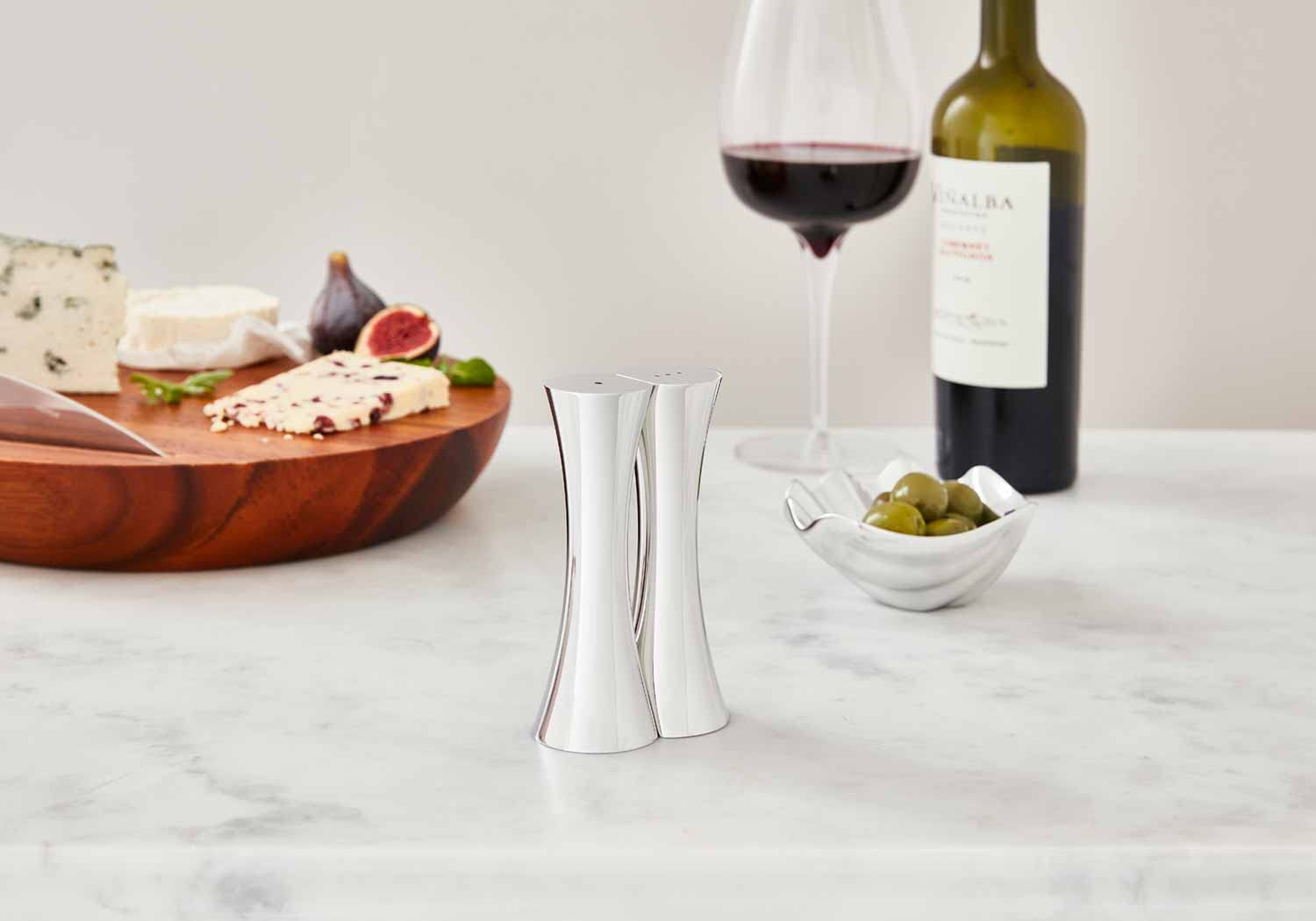 Nambe Kissing Salt & Pepper Shakers | 2-Piece Set | Kitchen Tool | Salt Sugar Spice Pepper Seasoning Bottle For Table, Rv, Camp,