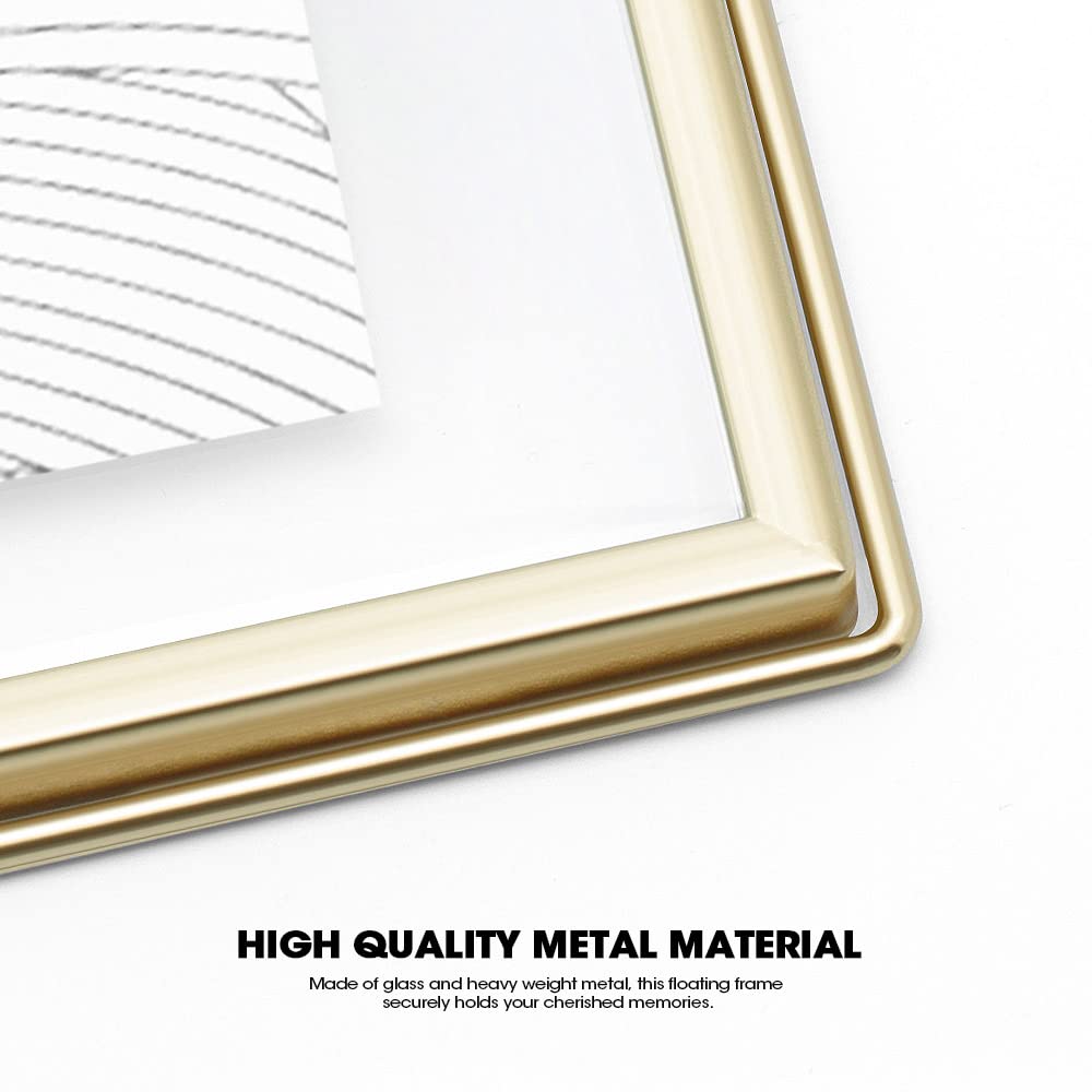 AceList Picture Frame for 8x10 Picture - Gold Metal Floating Photo Frame with Glass Cover - 10x12 Frame Gold Picture Frame - Flo