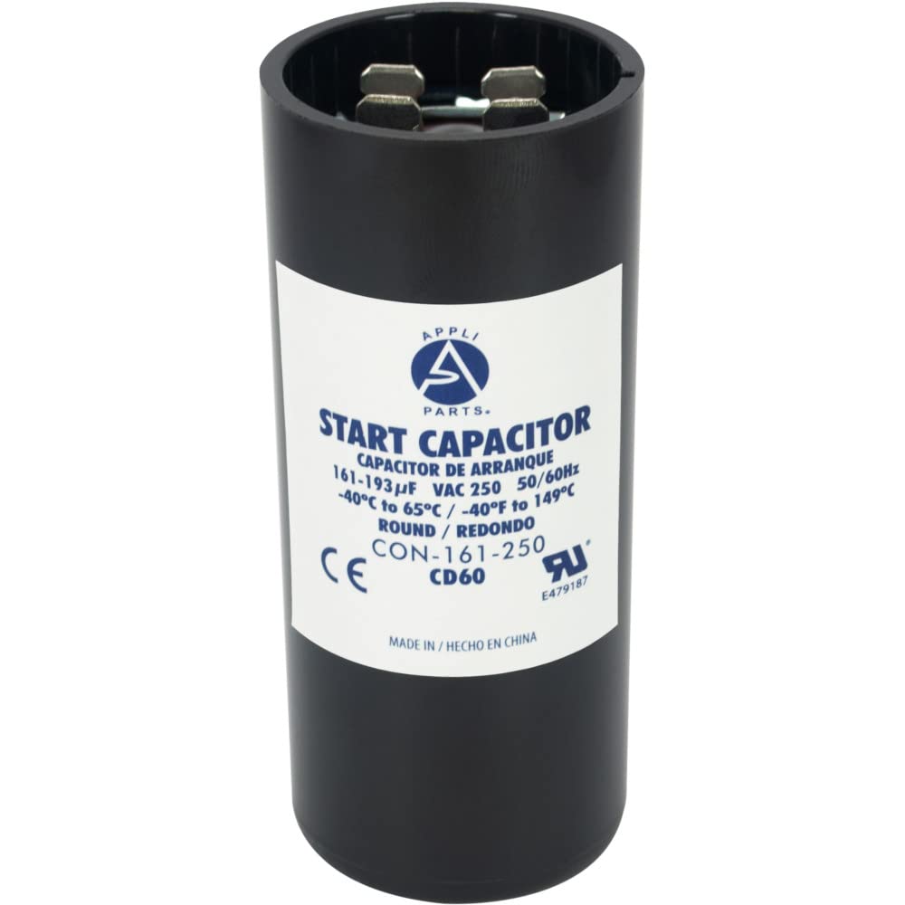 Appli Parts Motor Start Capacitor 161-193 Mfd (Microfarads) Uf 250 Vac Universal Fit For Electric Motor Applications 1-716 In Wi