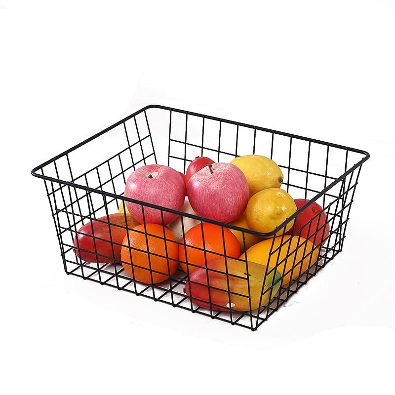 Aeggplant Kitchen Wire Baskets Farmhouse Decor Metal Food Storage Organizer,Household Refrigerator Bin With Built-In Handles For